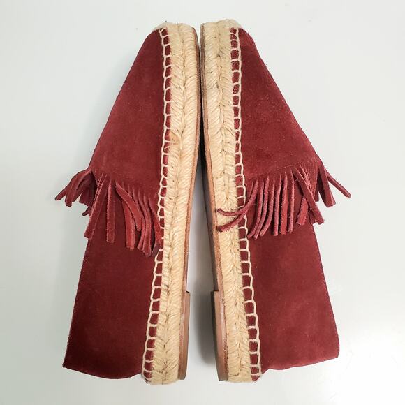 Chloé Claret Red Suede Fringe Espadrille Flats US 7 / EU 37 Boho Chic Designer - Picture 3 of 14